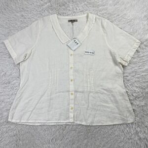 NWT Flax Shirt Womens 2G White Linen Button Up Lightweight Breathable Casual